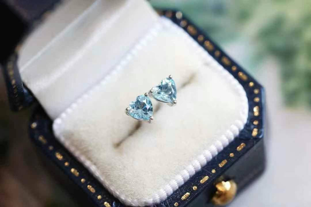 Aquamarine Heart Stud Earrings