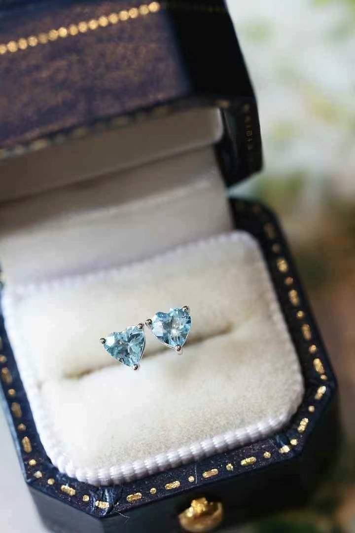 Aquamarine Heart Stud Earrings