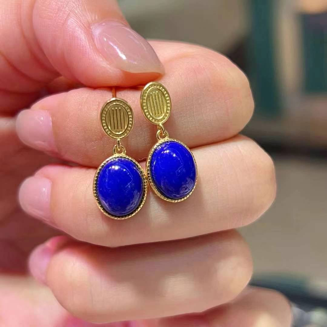 oval-shaped lapis lazuli earrings
