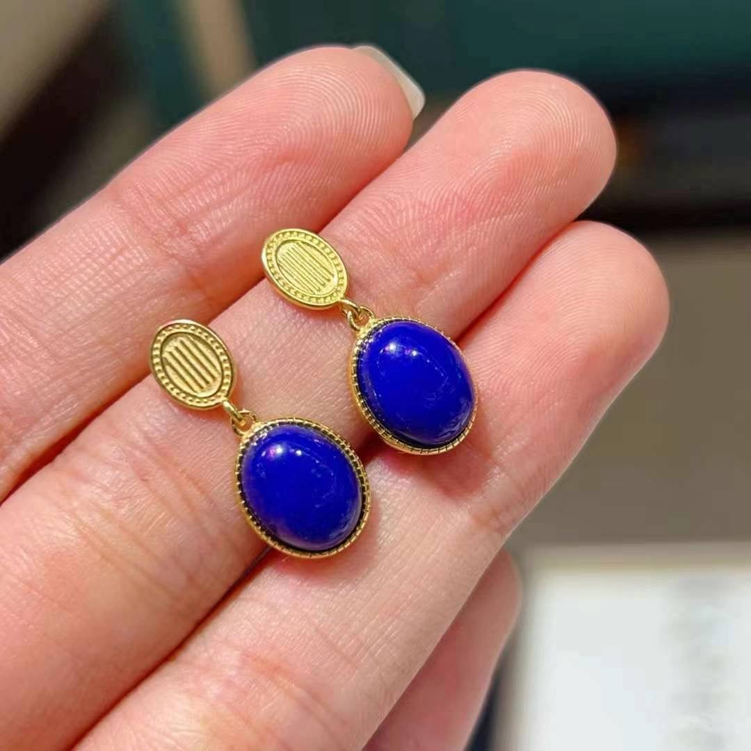 oval-shaped lapis lazuli earrings