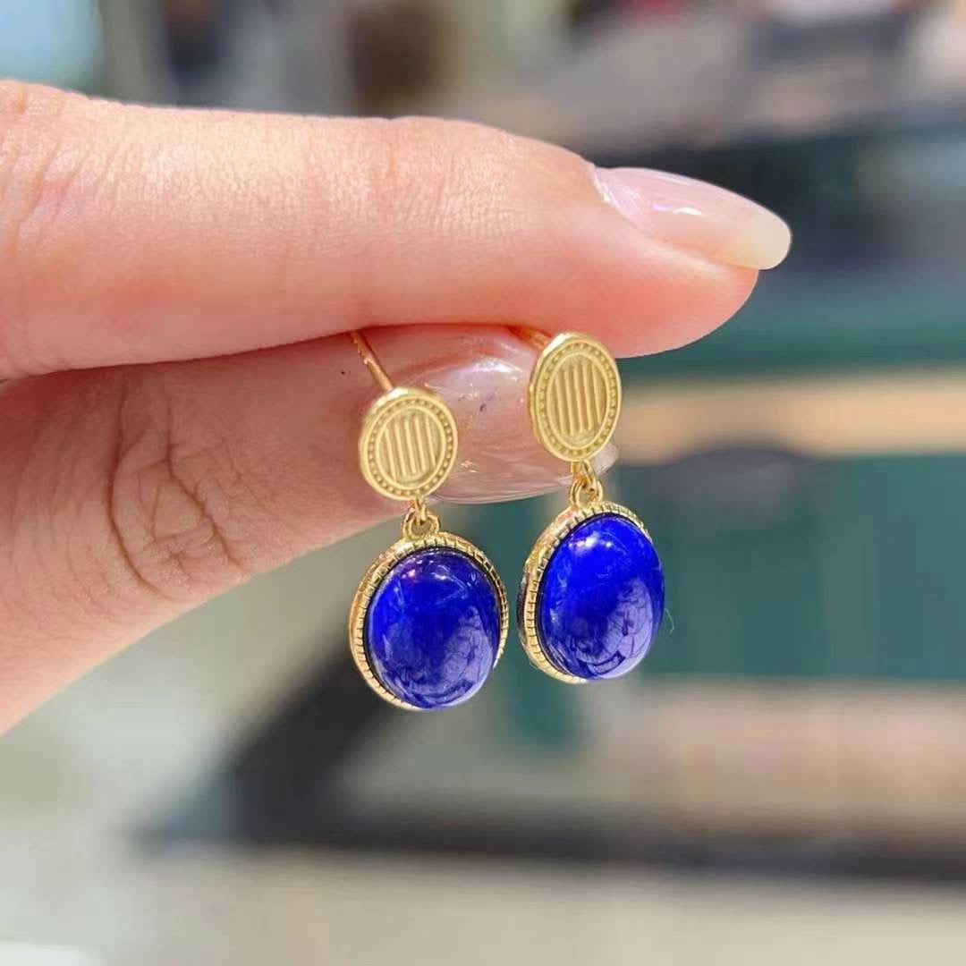oval-shaped lapis lazuli earrings