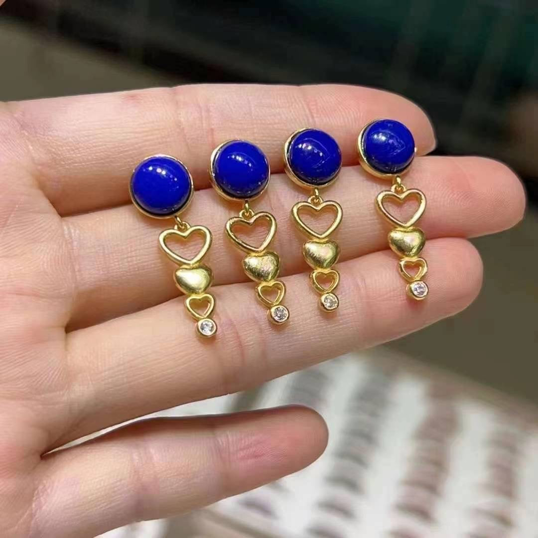 Lapis Lazuli Earrings-heart/pair