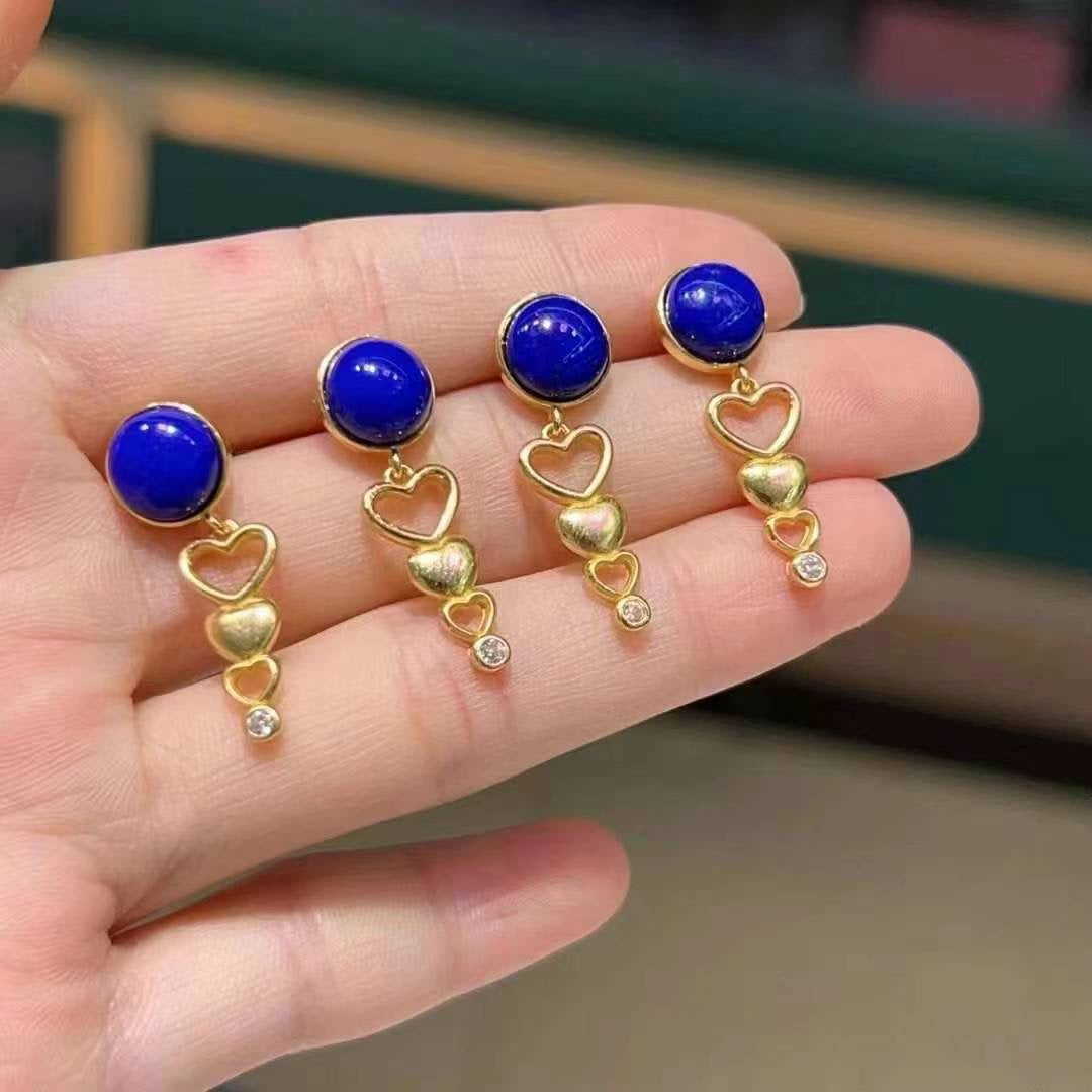 Lapis Lazuli Earrings-heart/pair