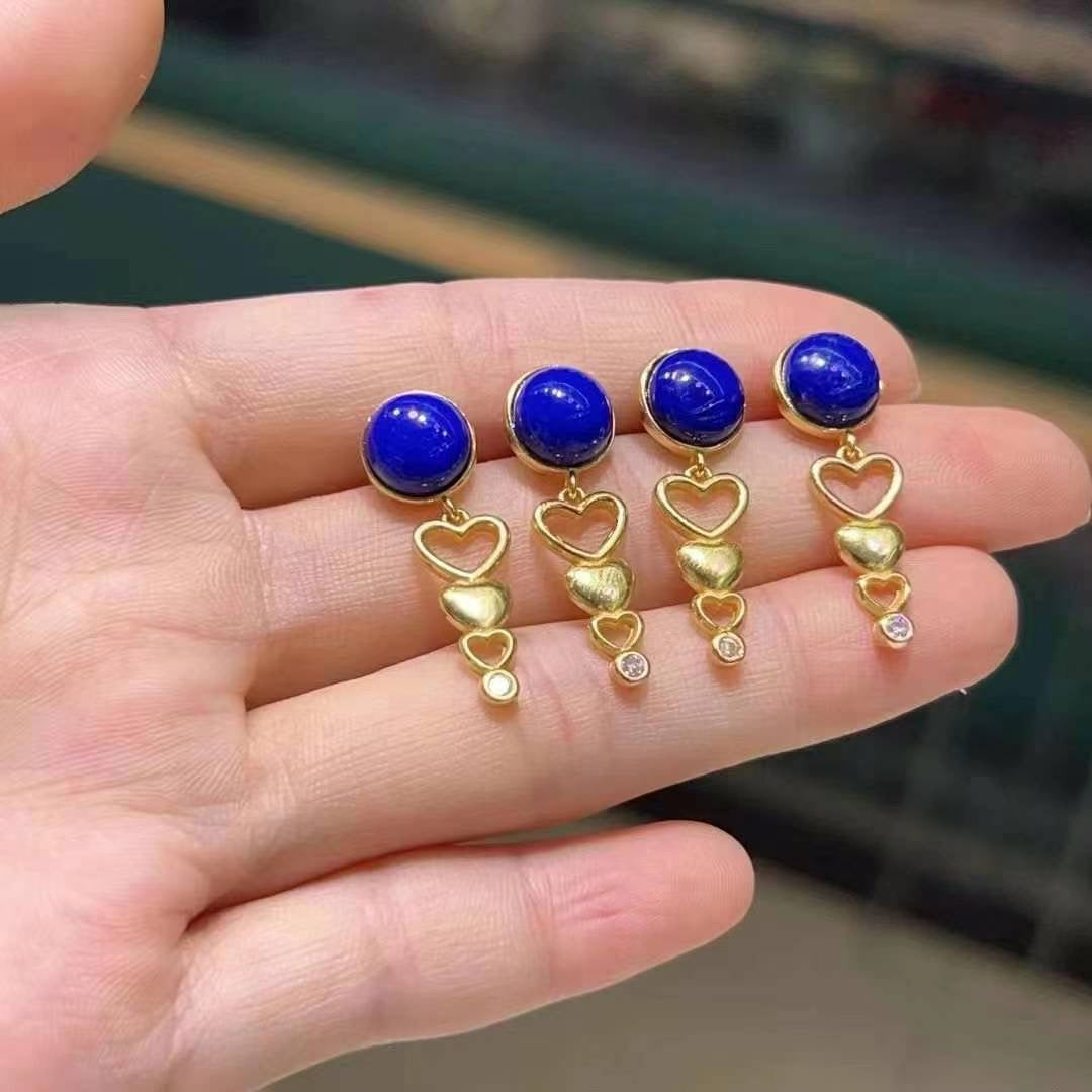 Lapis Lazuli Earrings-heart/pair