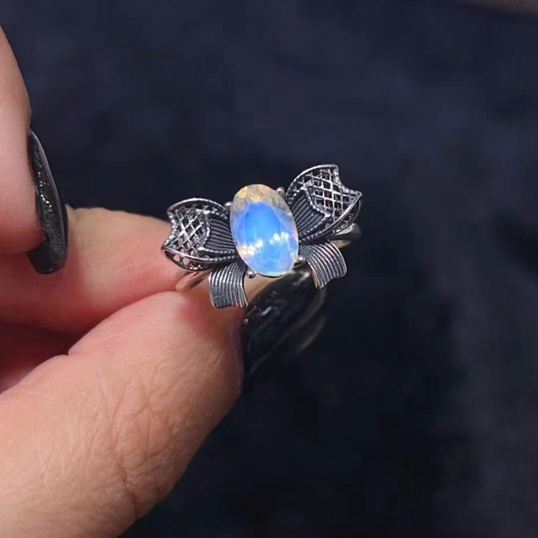 A Cute and Elegant Bow-shaped Moonstone Ring, the Stone of Lovers