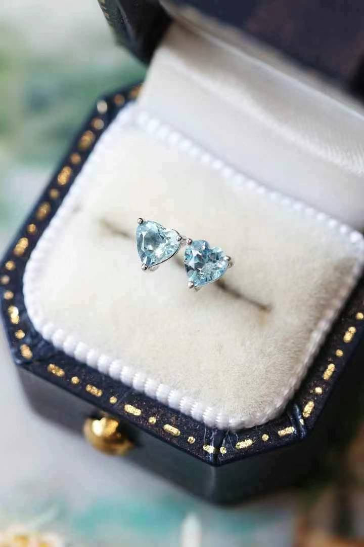 Aquamarine Heart Stud Earrings