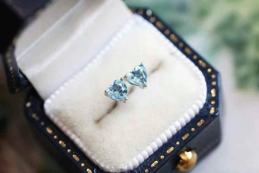Aquamarine Heart Stud Earrings