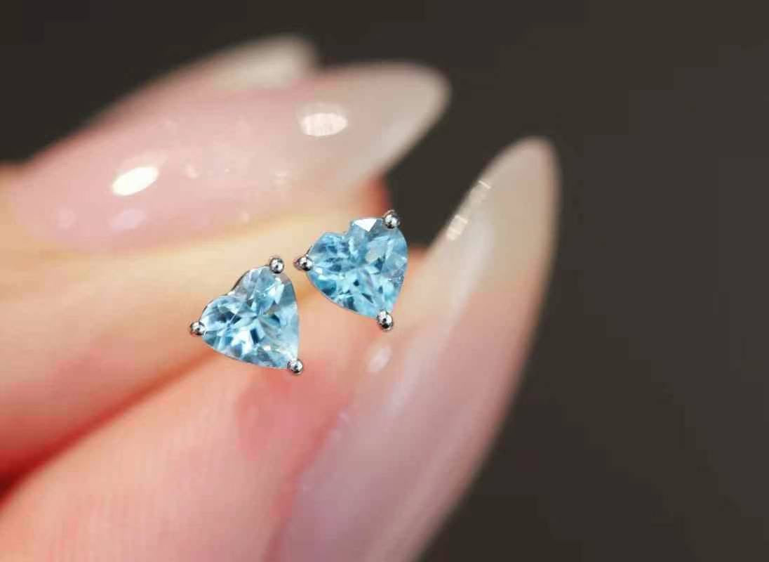 Aquamarine Heart Stud Earrings