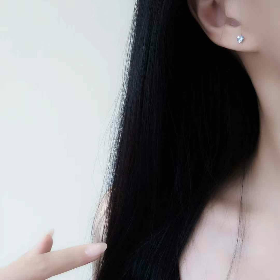 Aquamarine Heart Stud Earrings