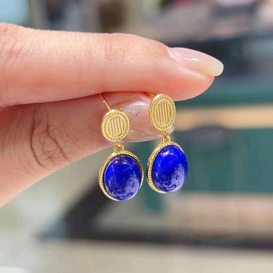 oval-shaped lapis lazuli earrings