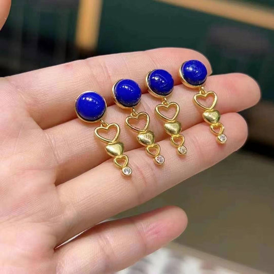 Lapis Lazuli Earrings-heart/pair